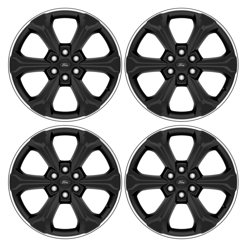 Ford F-150 Wheel Kit - Ford Racing - Gloss Black Finish, 22 in. x 9.5 in., Offset 44mm - Black w/Machined Face - `15-`23 Ford F-150 Wheel Kit - Ford Racing - Gloss Black Finish, 22 in. x 9.5 in., Offset 44mm - Black w/Machined Face - `15-`23